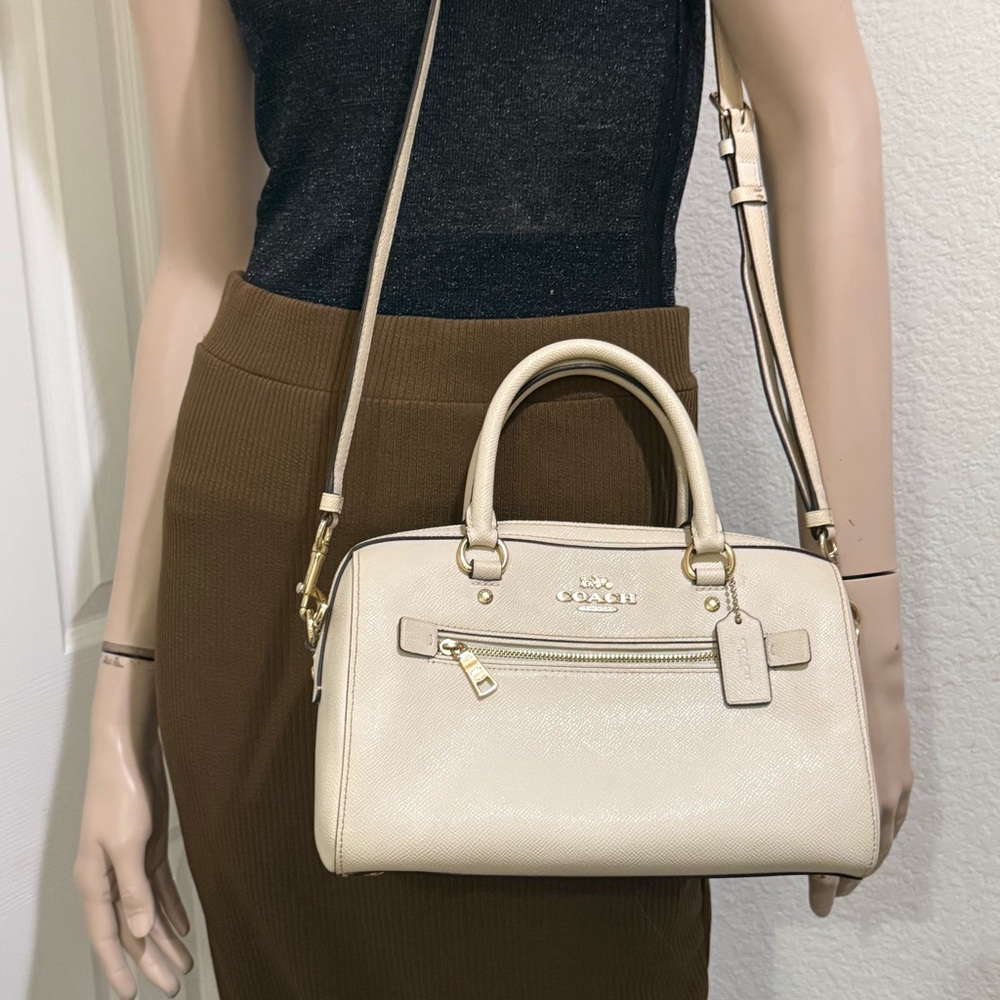 COACH 79946 Rowan Crossgrain Leather Satchel Shoulder Crossbody Bag Chalk / Gold - Picture 6 of 16